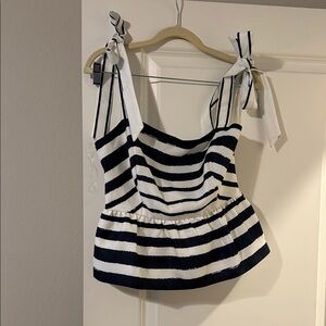Main Strip Navy & White Striped Tie-Shoulder Peplum Camisole